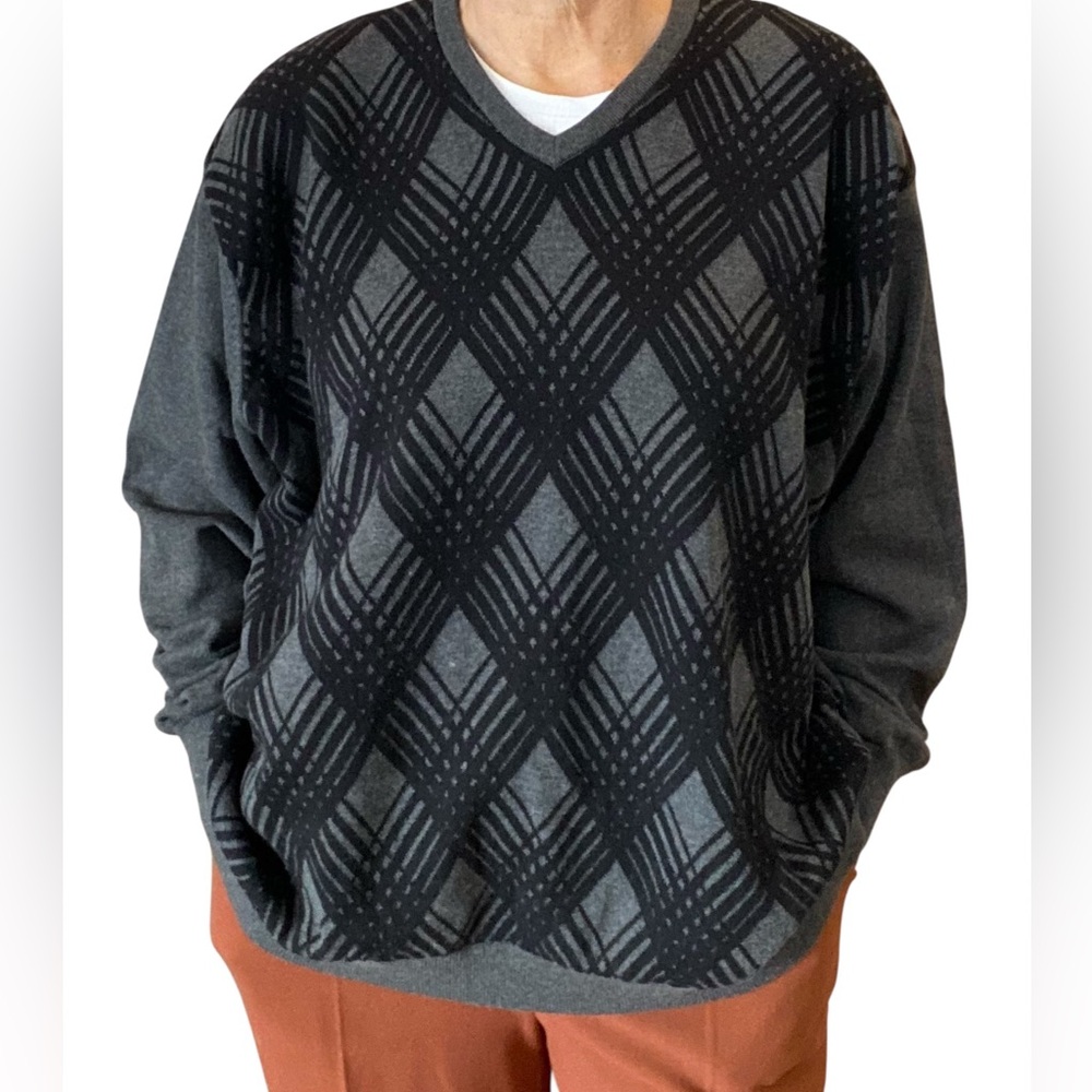 100% cotton oversized Eclectic Grandpa 90s Grandpa Core argyle sweater size XXL